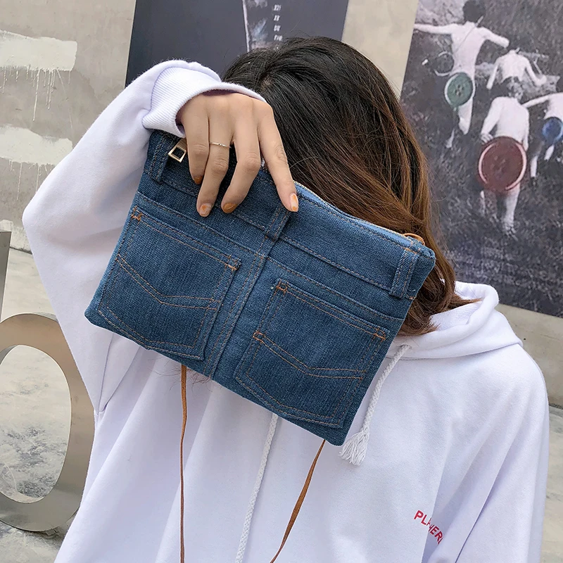 Harajuku ретро маленькая сумка женская мини моющаяся джинсовая квадратная для