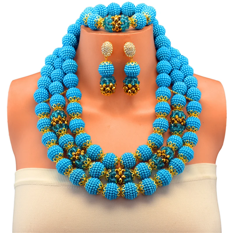 Темно голубые африканские бусы ювелирный набор Золотые шарики ювелирные изделия