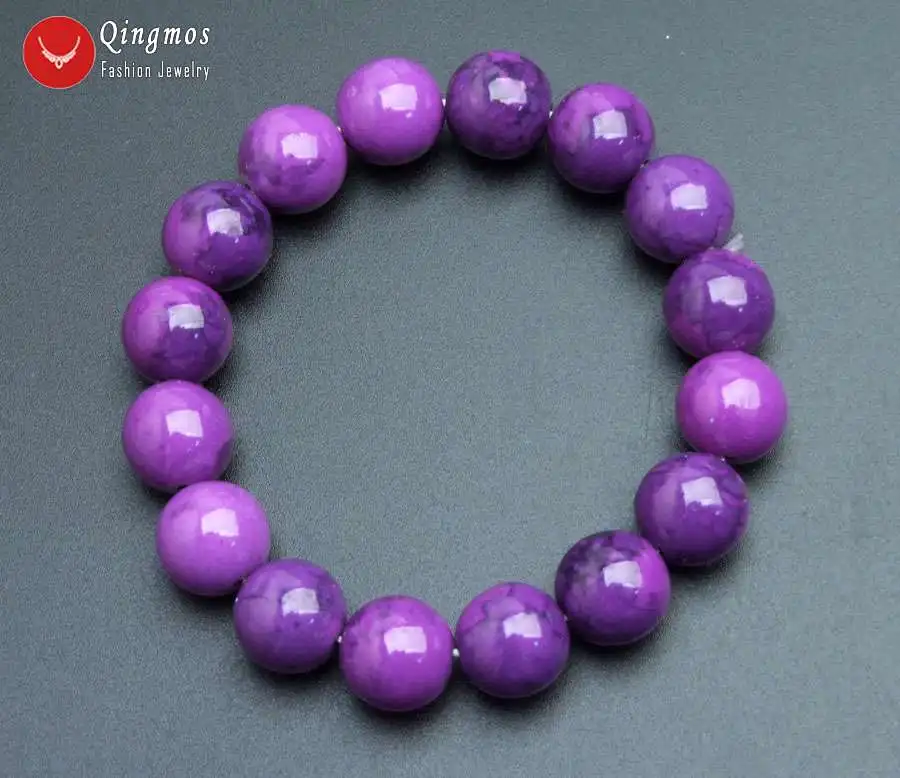 Модный женский браслет Qingmos Sugilite с 12 мм круглыми искусственными камнями Изящные