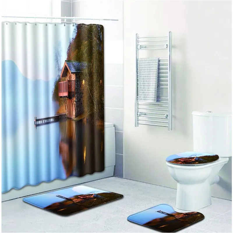 Бесплатная доставка 4 шт. коврик для ванной комнаты голубого и небесно-зеленого