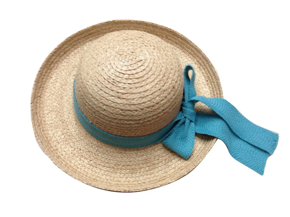 Blue Ribbon roll brimmed straw hat 