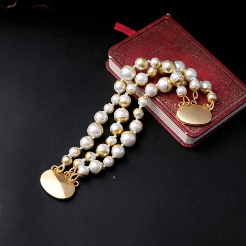 Великолепный искусственный жемчуг свадебный браслет слоистые бусины Магнит