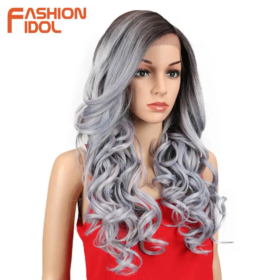 Мода IDOL л часть Синтетические волосы на кружеве парик Ombre 22 дюймов Silver Grey
