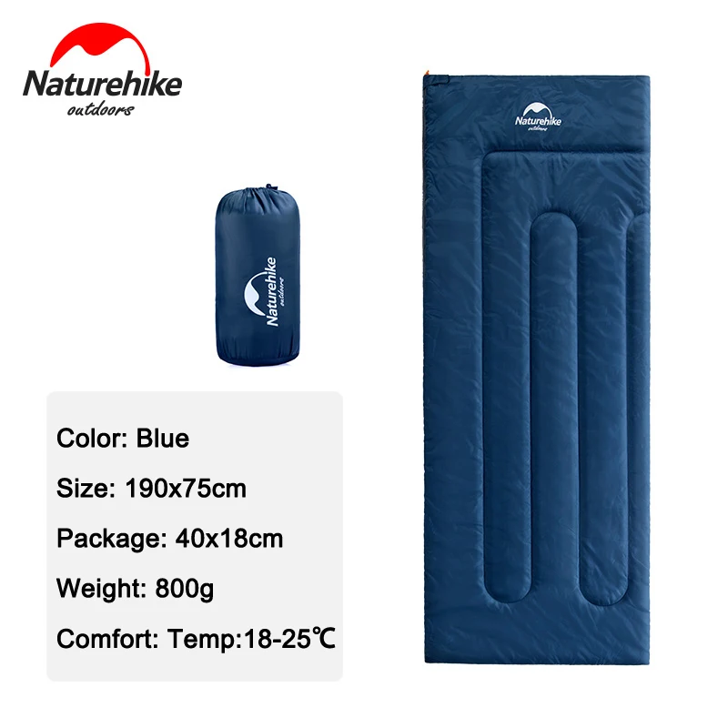 Blue 190x75cm Naturehike весна лето осень секция Сверхлегкий портативный конверт хлопок спальный мешок Кемпинг 190x75 205x85 см спальный мешок - Цвет: Blue 190x75cm