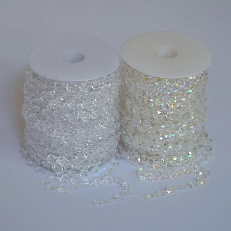 

10mm 10m Iridescent Octagonal Acrylic Beads Strand Line Chain Wedding Party Diamond Crystal Garland Decors Rhinestone Curtain
