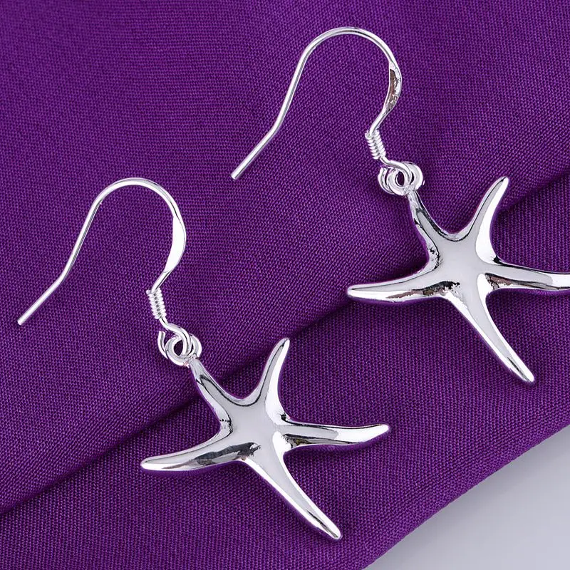 Женские серьги starfish блестящие из серебра 925 пробы с покрытием LQ E062|silver plated
