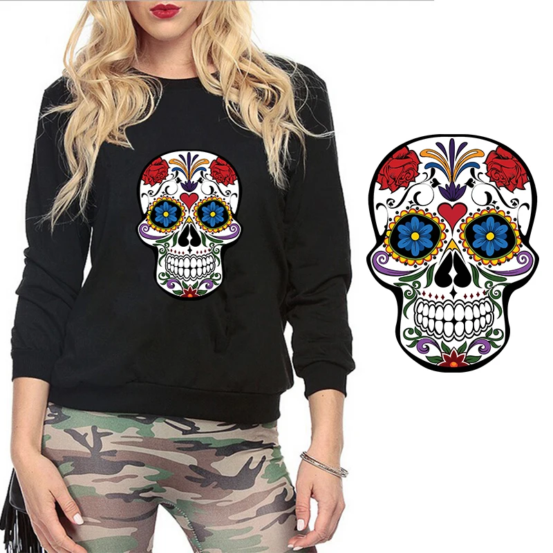 Calavera череп мексиканский теплопередающий Патч наклейка Железная на передачу для одежды футболки новые тепловые пластыри оптом