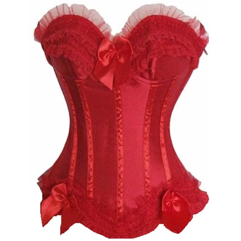 Классический корсет Overbust в стиле бурлеск Топ кружевной отделкой и атласная
