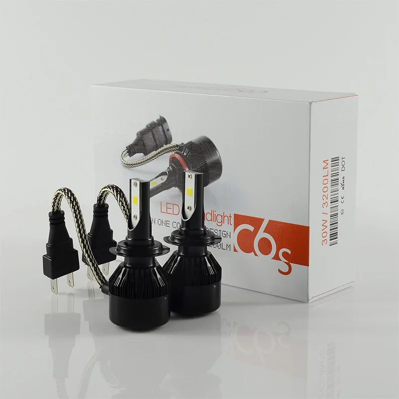 C6S авто светодиодный лампы для передних фар H7 H1 H4 60 Вт 6400LM COB чип 3000 К 6000 фары