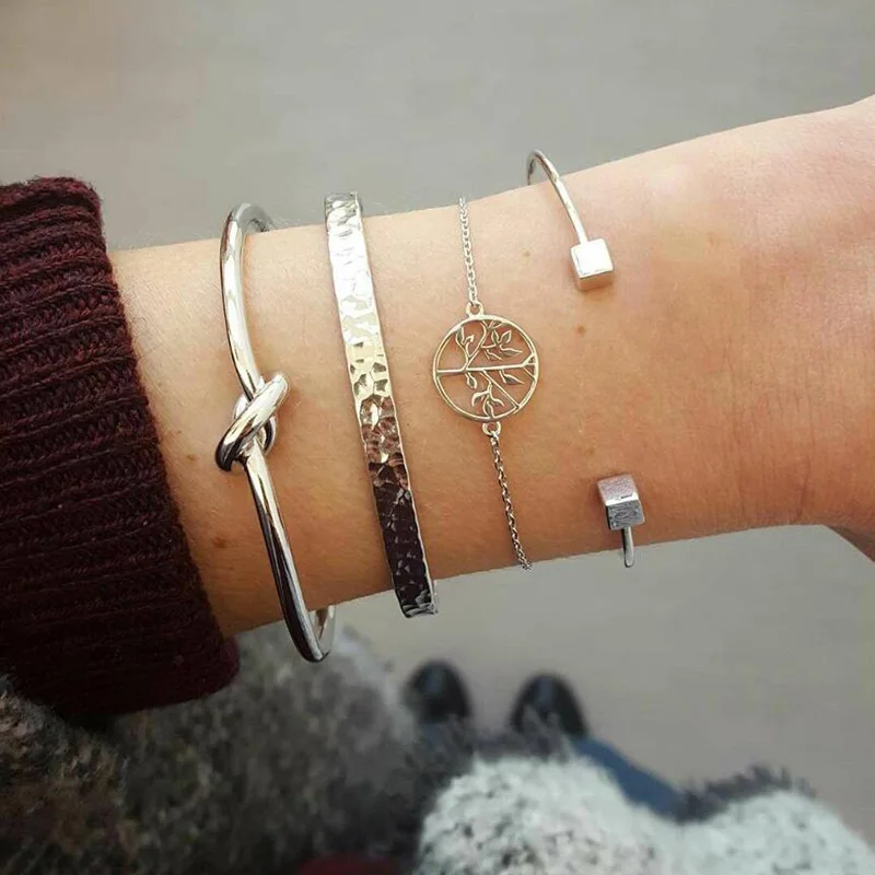 

XIYANIKE 4Pcs/Set Trendy Bohemian Style Bracelets & Bangles Tree Women's Charm Bracelets Knot Bangles Girl Party B170
