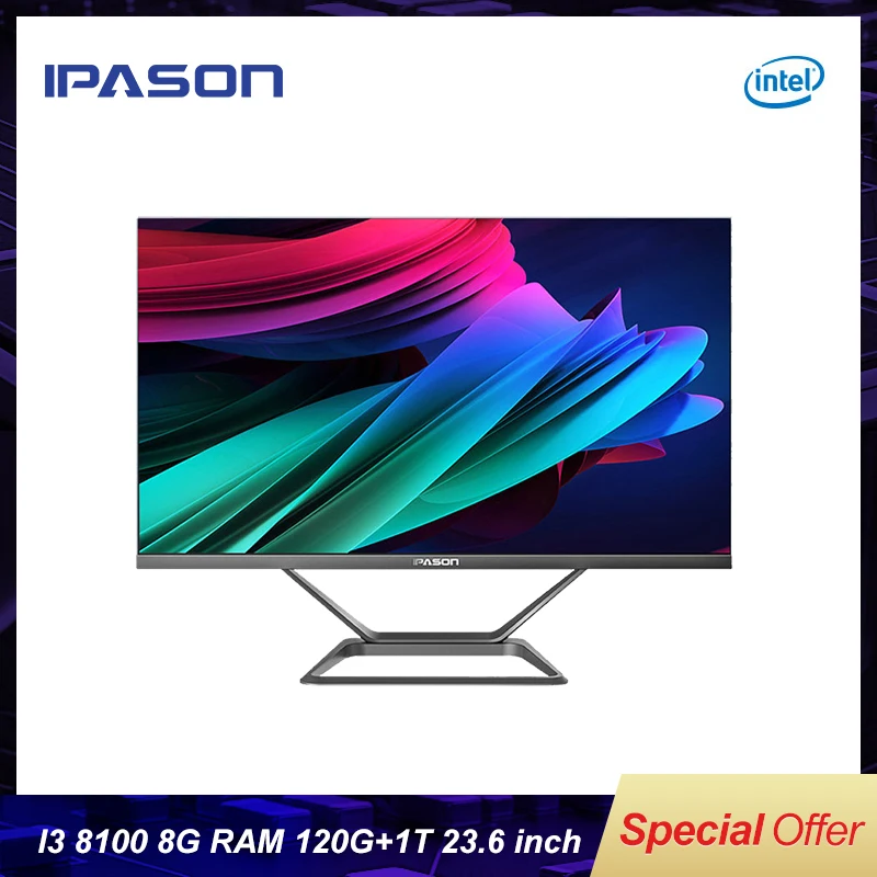 Все-в-одном Игровой-ПК IPASON P21-PLUS 23,8-дюймовый Intel i3 8100 4-х ядерный 8G DDR4 RAM 1T+120G SSD WIFI Bluetooth Мини-ПК