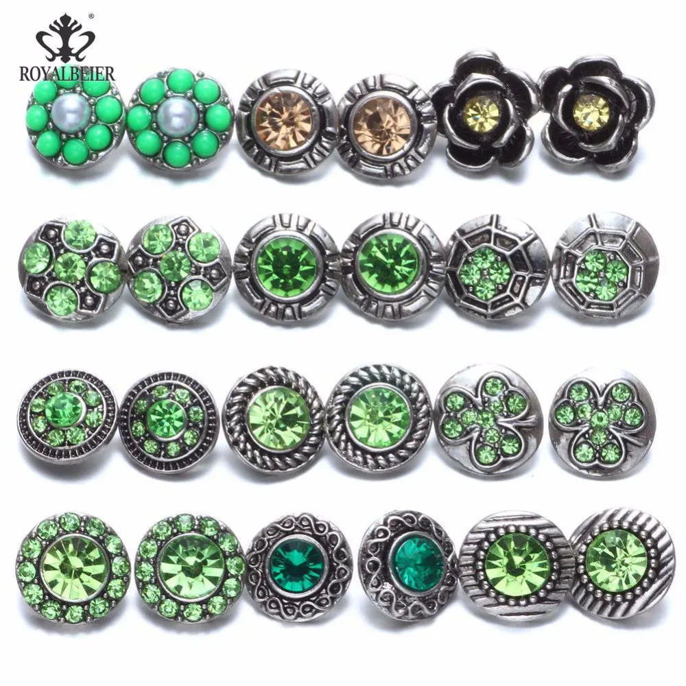 

Royalbeier 24pcs Green Mixed Pairs Rhinestone Styles Metal Charms 12mm Snap Button Jewelry For Snaps Bracelet Snap Jewelry