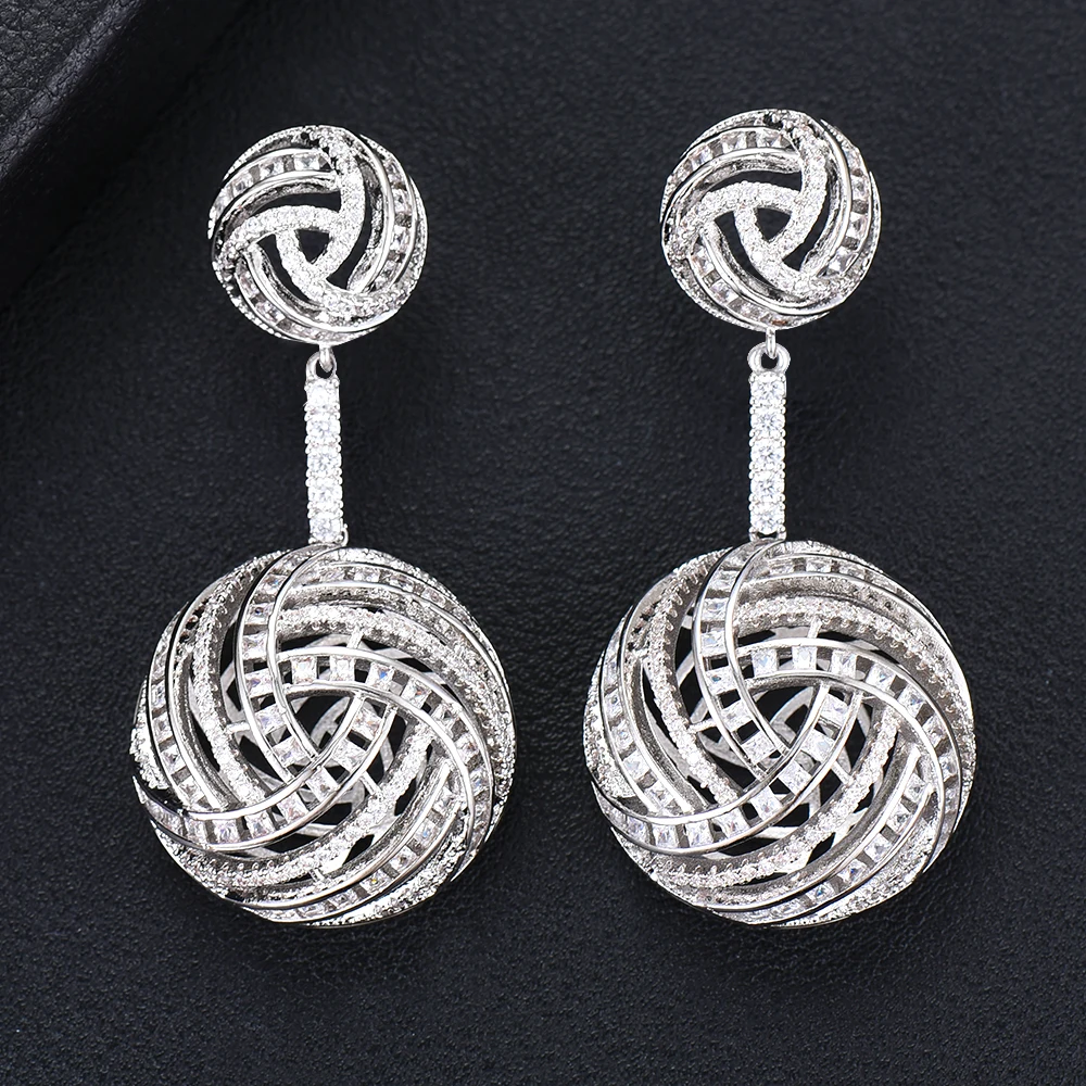 GODK 54mm Luxury Hollow Ball Statement Drop Earrings For Women Wedding Cubic Zircon Party Dubai Bridal Jewelry | Украшения и