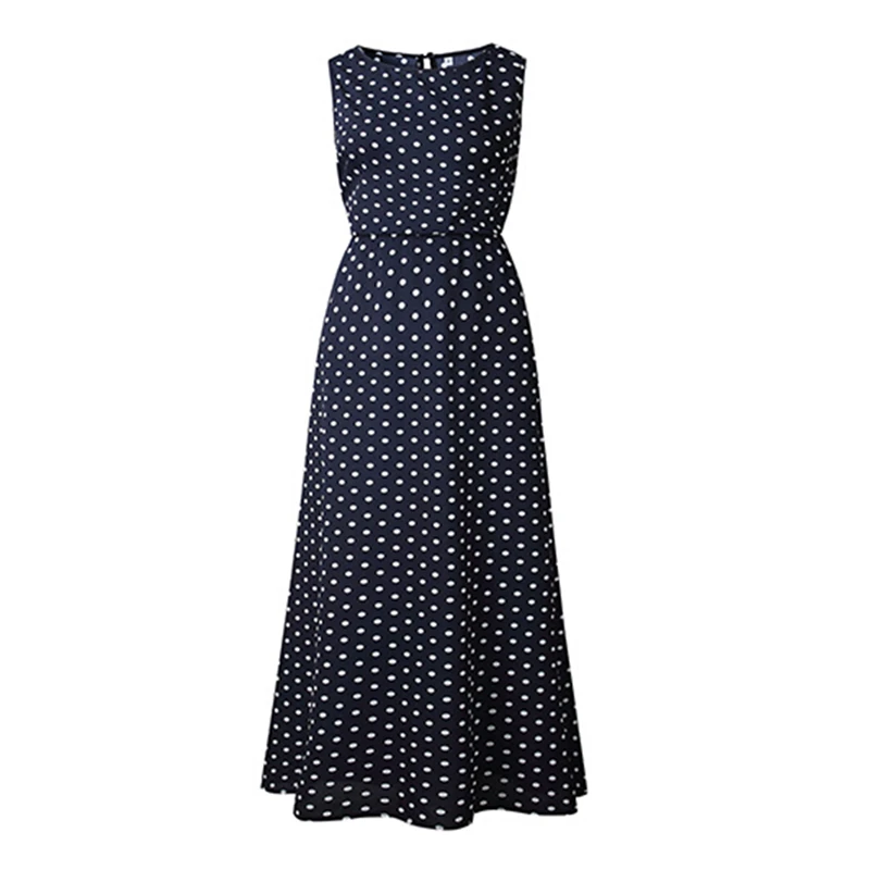 

Dot Print Sleeveless Button Summer Dresses Casual Beach Long Dress Vestidos Women Sexy Long Maxi Dress Female Fashion