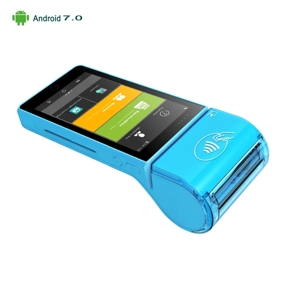 High Quality 5&quot Android 7.0 Handheld Wireless POS terminal system with NFC reader 1D / 2D Barcode Scanner WIFI 4G 58mm Printer |