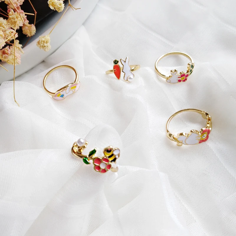 Timlee R050 Free shipping Cartoon Cute Animal Horse Squirrel Flower Honeybee Alloy Finger Female Rings Fashion Jewelry Wholesale | Украшения