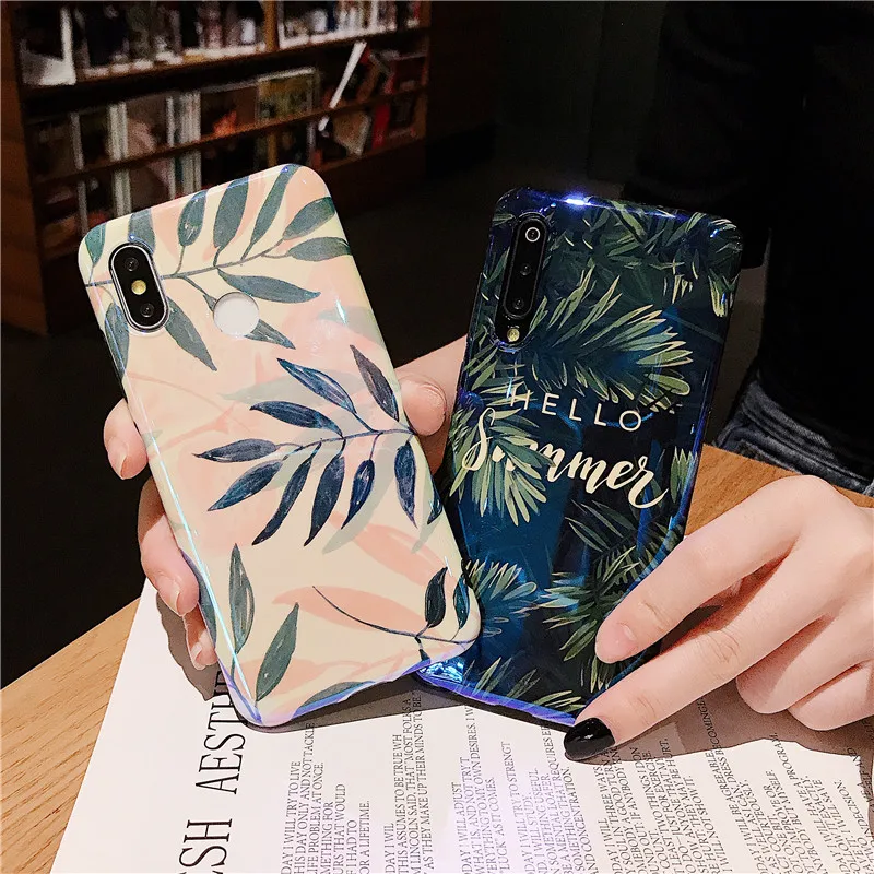 Blauw Licht Blad Telefoon Gevallen Voor Xiaomi MI 8 9 SE Mi 6X A2 Gloss Leaf Silicone Soft Back Cover Redmi Note 7 Pro |