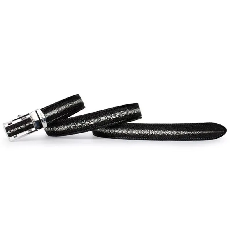 Business Style Genuine Stingray Leather Knitted Border Automatic Buckle Men's Waist Strap Exotic Pearl Fish Skin Male Belt | Аксессуары