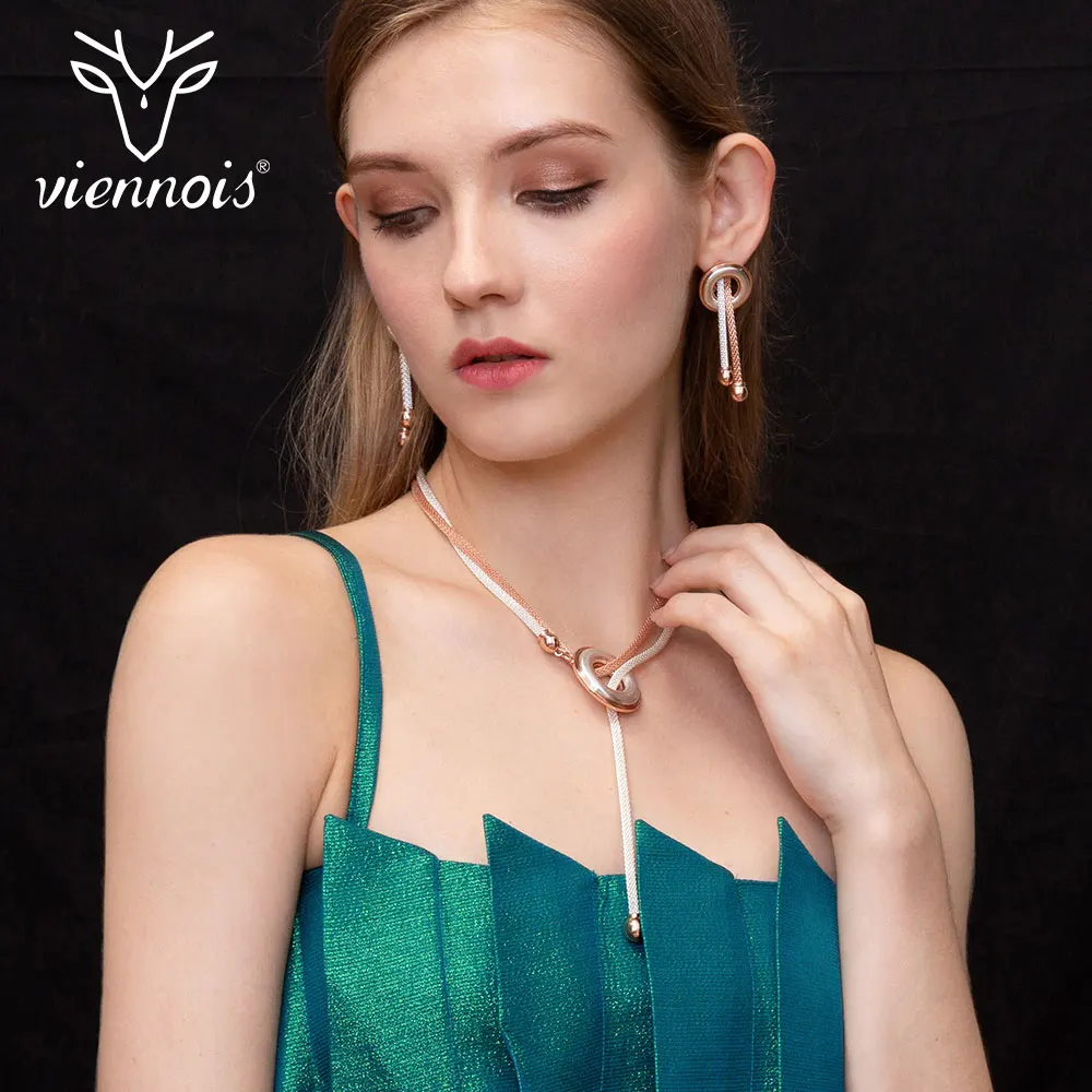 Viennois Модный Ювелирный Набор покрытое розовым золотом ожерелье и серьги набор