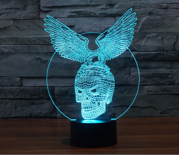 [Seven Neon] Крутая акриловая Настольная лампа с черепом 7 цветов 3d новинка