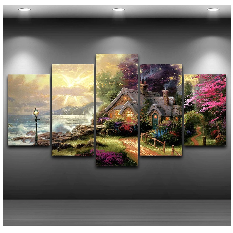 5 панельных алмазных картин Seashore коттедж полная квадратная вышивка крестиком