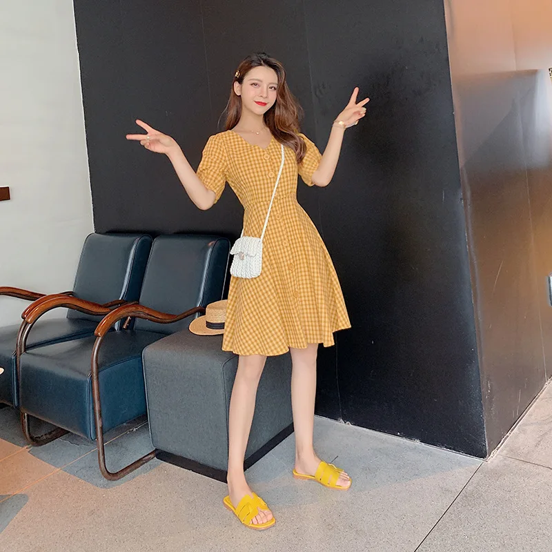 Летнее женское платье с высокой талией 2019 Новое сексуальное короткими рукавами и