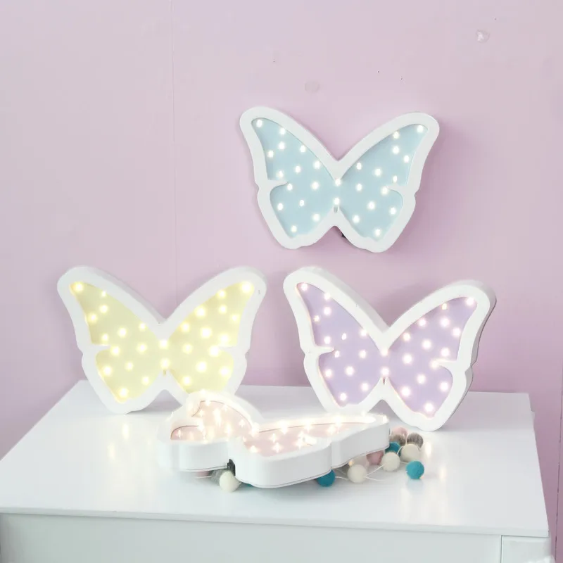 

Lovely 3D LED Wooden Butterfly Hanging Up Night Light Wedding Party Home Decoration Children Gifts Bedroom Wall Lamp 4 Colors