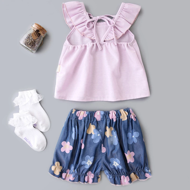 

2018 new Baby Girl Summer Clothes Set Cute Fashion Rabbit Flowers T-Shirts+Shorts,infant girls 2pcs clothing wear 0-2age