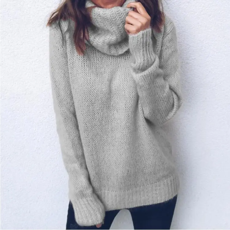 Autumn and winter pure color long-sleeved turtleneck pullover women's fashion multi-color large size sweater top | Женская одежда