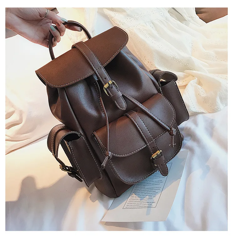 

Backpack female casual new fashion trend retro backpack black leather women large capacity travel bag