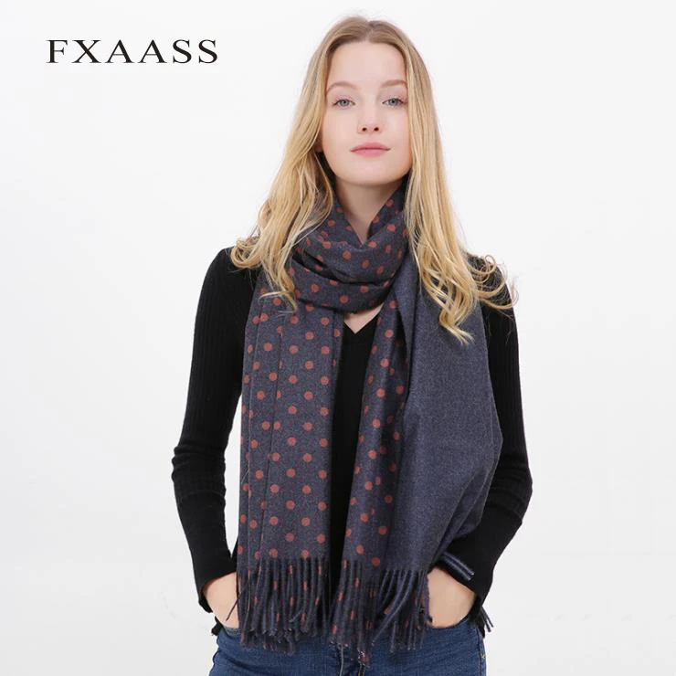 Новинка осенне зимняя шаль FXAASS Модный женский большой шарф в горошек роскошные
