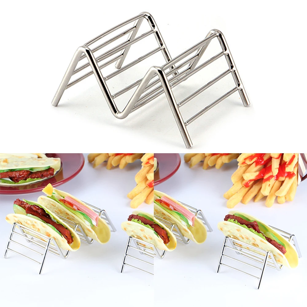 

Stainless Steel Corn Roll Stand Kitchen Wave Design Taco Display Holders Food Rack Shell 1/2/3/4 Grids Shells Home Cooking Tools