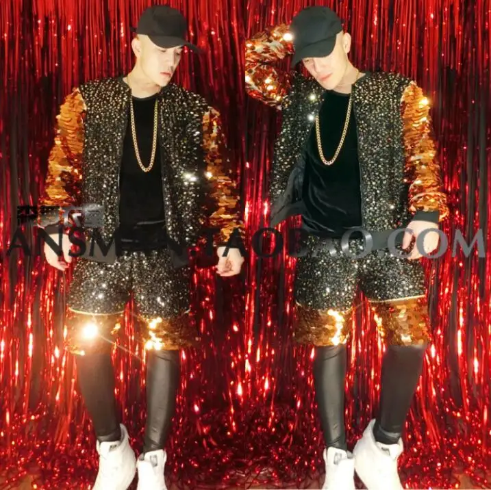 Новый мужской индивидуальный костюм для ночного клуба певец Dj черный золотой с