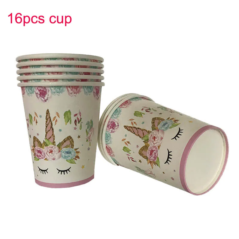 C unicorn cup Вечерние одноразовые столовые приборы в виде единорога, баннеры с флагом, Детские баннеры для девочек на первый день рождения, вечерние скатерти - Цвет: C unicorn cup