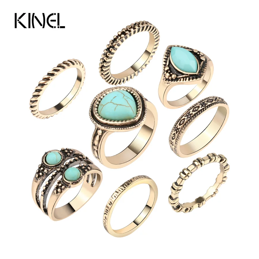 Роскошные кольца 8 шт./компл. богемные ювелирные изделия покрытые антикварным
