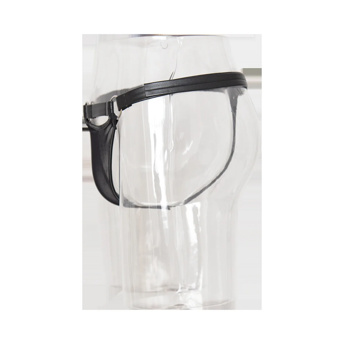 Мужские сексуальные кожаные трусики с супер тонким шелковым прозрачным мешочком