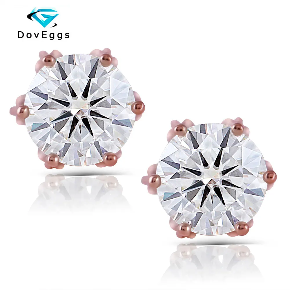 DovEggs 14K 585 розовое золото 2ctw 6 5 мм цвет GH Moissanite бриллиантовые серьги гвоздики для