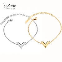 uzone fashion charm letter v stainless steel bracelet for women gold color love bracelet chain jewelry party birthday gift