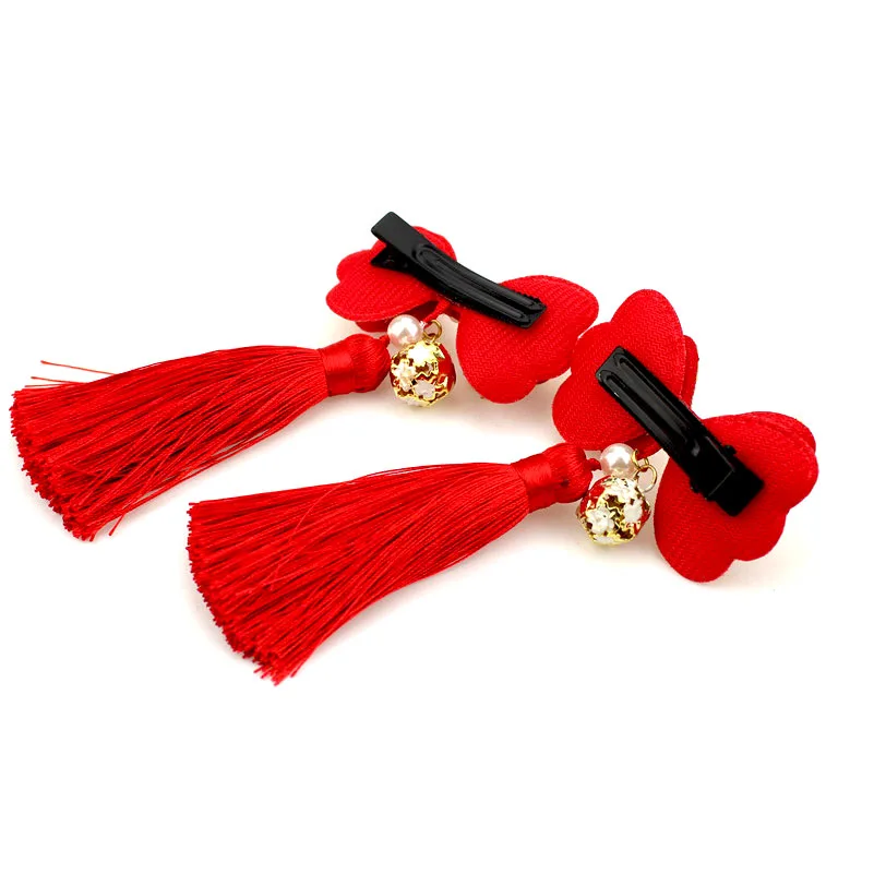 Vintage Hair clip Yukata Kimono Outfit Classic pins for Kids Butterfly Tassels Red Pink Ornaments Accessoires HW034 |
