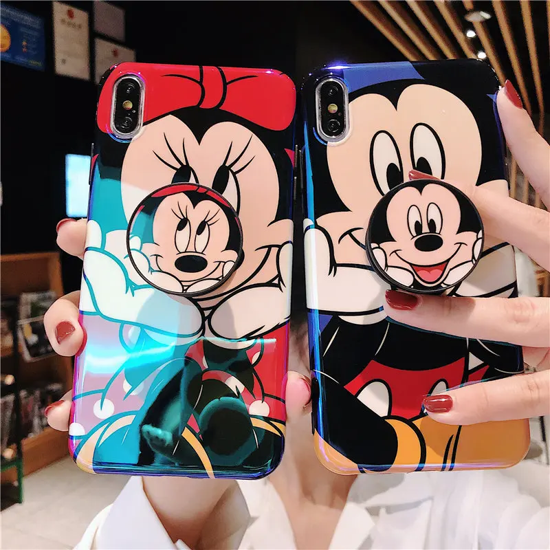 Милый аниме кронштейн чехол для iPhone 6 S 7 8 Plus X Микки Минни с Дональдом и Дейзи утка