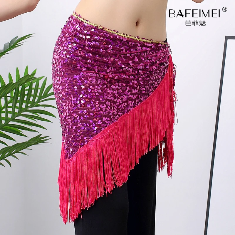 

Belly dance sequins triangular bandage new 2019 sequined waist chain tassel hip waist towel dance costumes