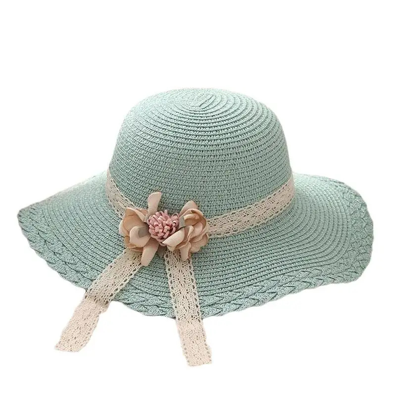 

2019 summer For child Fashion Design Wide Brim Flowers Straw Hat Panama Foldable Brimmed Sun Hat Summer Fedora Women Hats