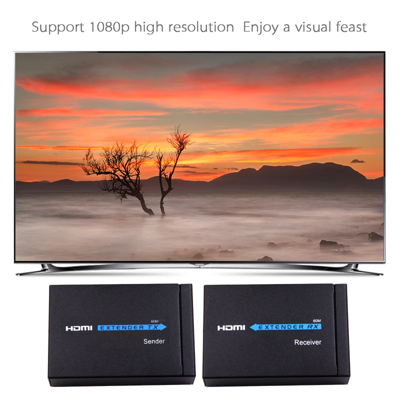 Высококачественный 60 м HDMI совместимый удлинитель 1080p 3D передатчик приемник через