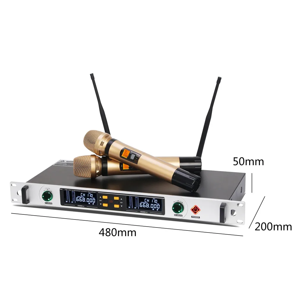 Фабричный Профессиональный двухручный беспроводной микрофон pll uhf с 100 частотами