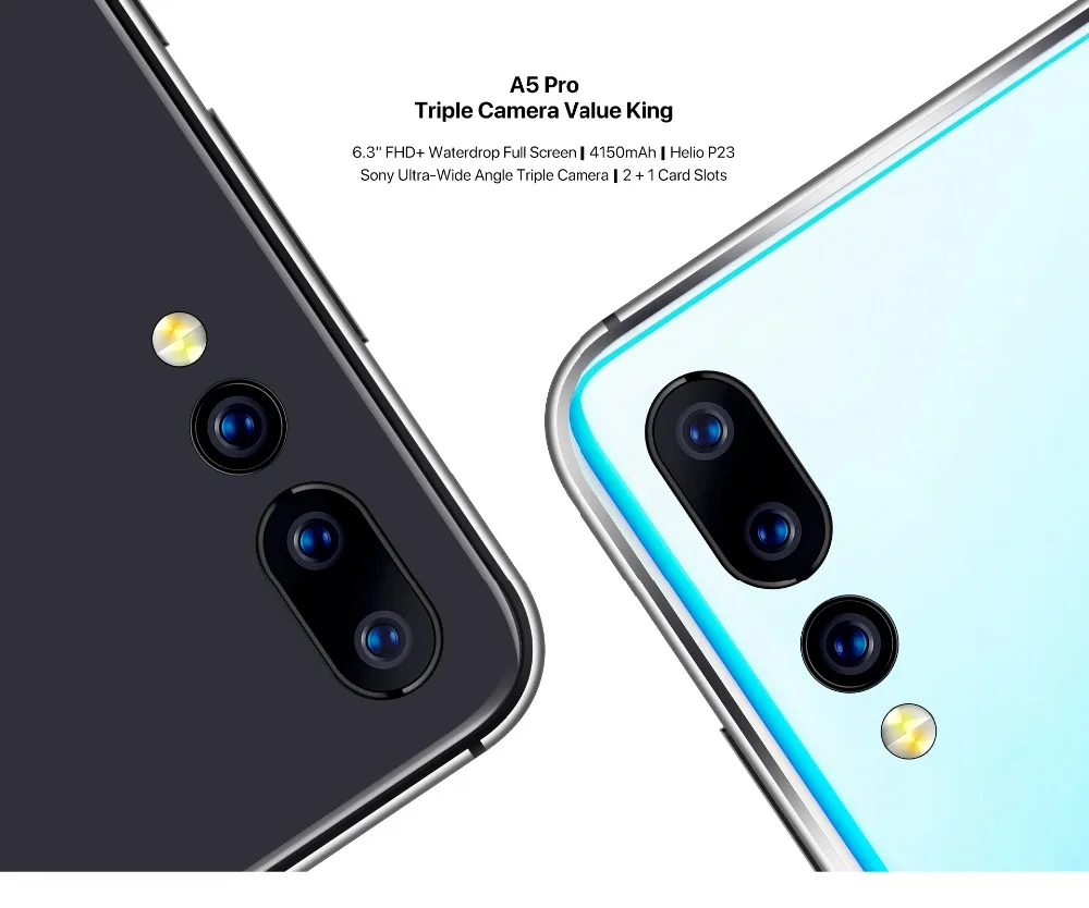 Глобальная версия UMIDIGI A5 PRO 16 МП Тройная камера двойной 4G мобильный телефон 4 ГБ 32 ГБ 6,3 'FHD Android 9,0 Восьмиядерный 4150 мАч смартфон
