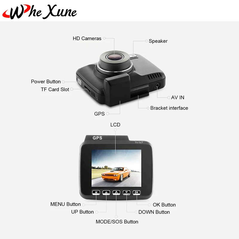 Whexune Новатэк 96660 WiFi 2.4 &quotВидеорегистраторы для автомобилей GPS двойной Камера