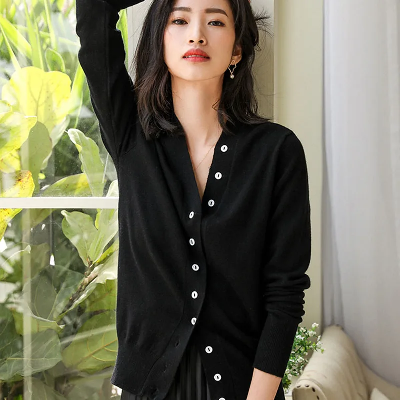 Женский кардиган на пуговицах вязаный из 100% шерсти 4 цвета повседневная куртка