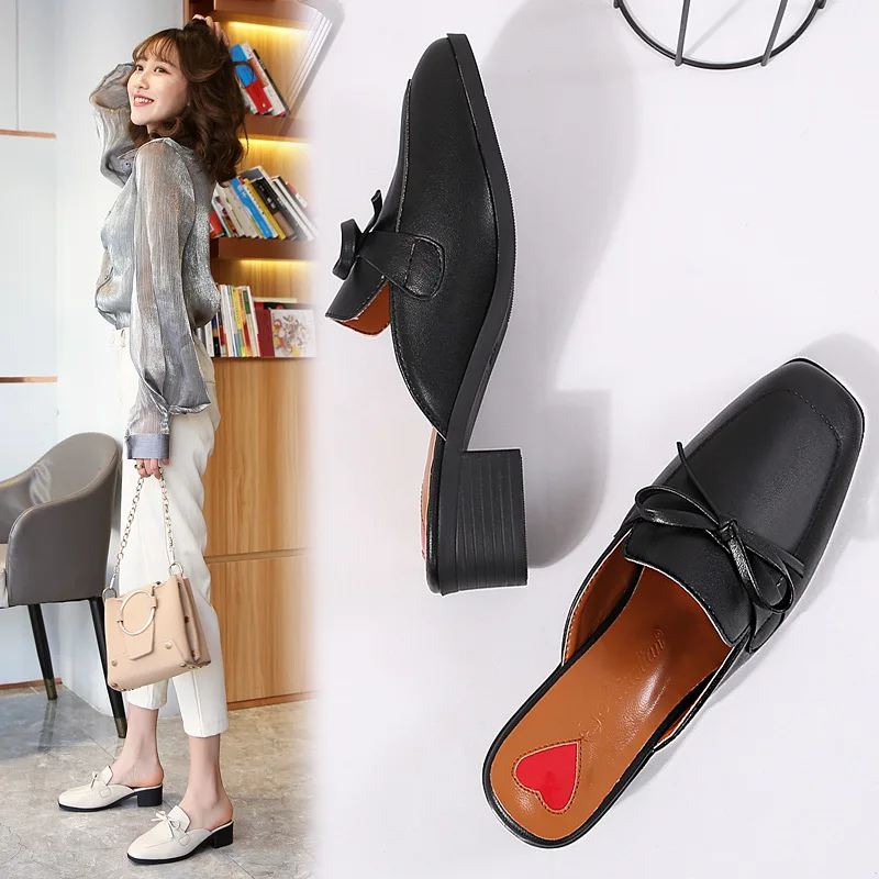 Шлепанцы женские на среднем каблуке сандалии-гладиаторы с квадратным носком