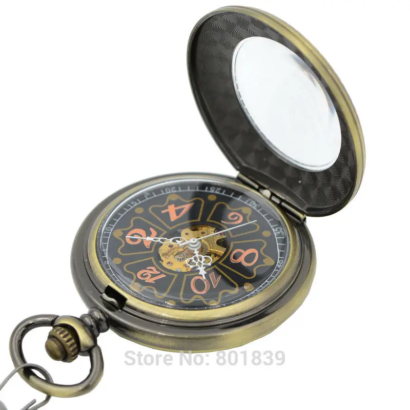 Vintage Magnifier Case Arabic Black Dial Number Hand Wind Mechanical Men Pocket Watch 17 Jewels w/Chain Reloj De Bolsillo | Наручные часы