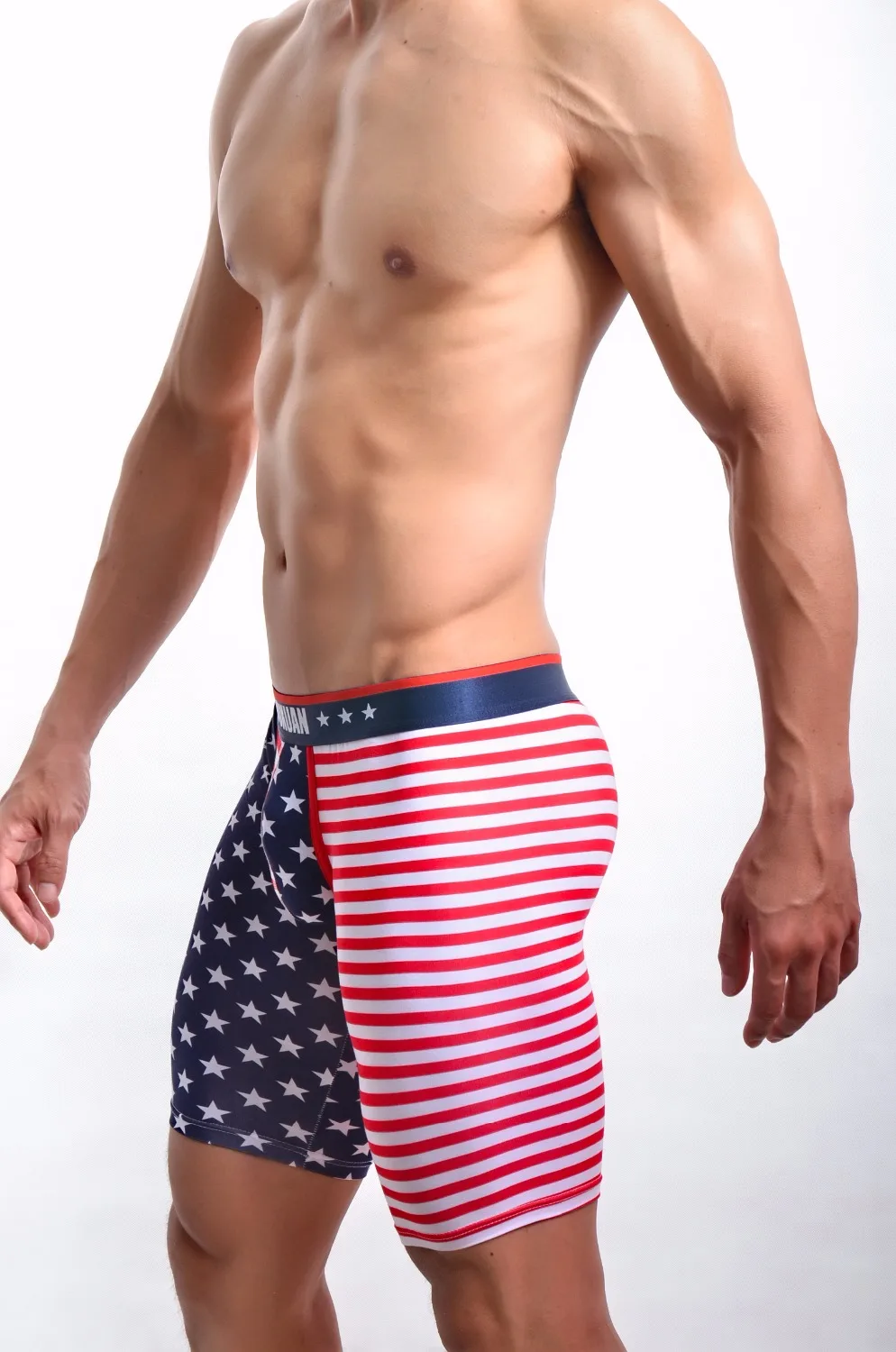 Мужские длинные трусы-боксеры с принтом флага США хлопковое нижнее белье
